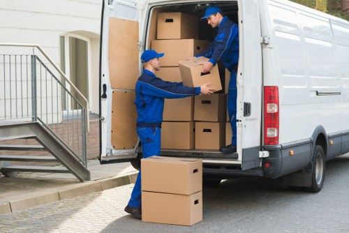 Packed moving boxes and home contents ready for transport